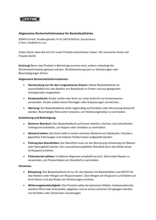 Lifetime Stahl Basketballkorb Colorado | Schwarz | 3x112x72 cm 