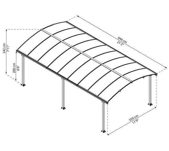 Palram Carport Arcadia 6400 Anthrazit Inkl Regenrinne