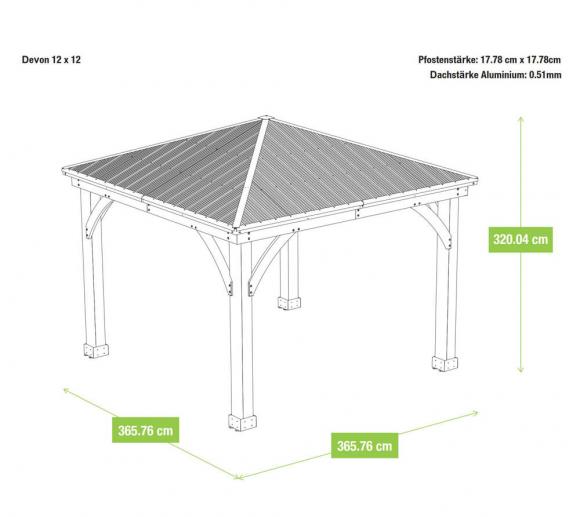 Westmann Holz Pavillon Devon 12x12 Gartenpavillon Natur 366x366 Cm