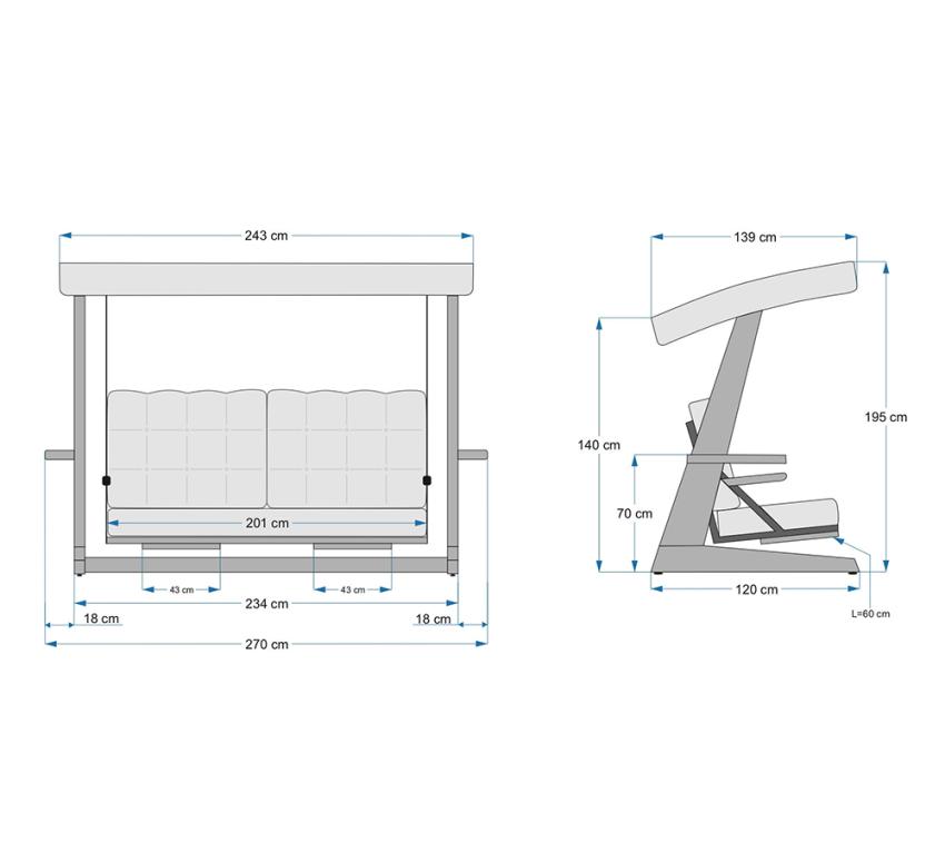 Westmann Irokoholz Hollywoodschaukel Luna 2600 | Beige | 139x260x195 cm 