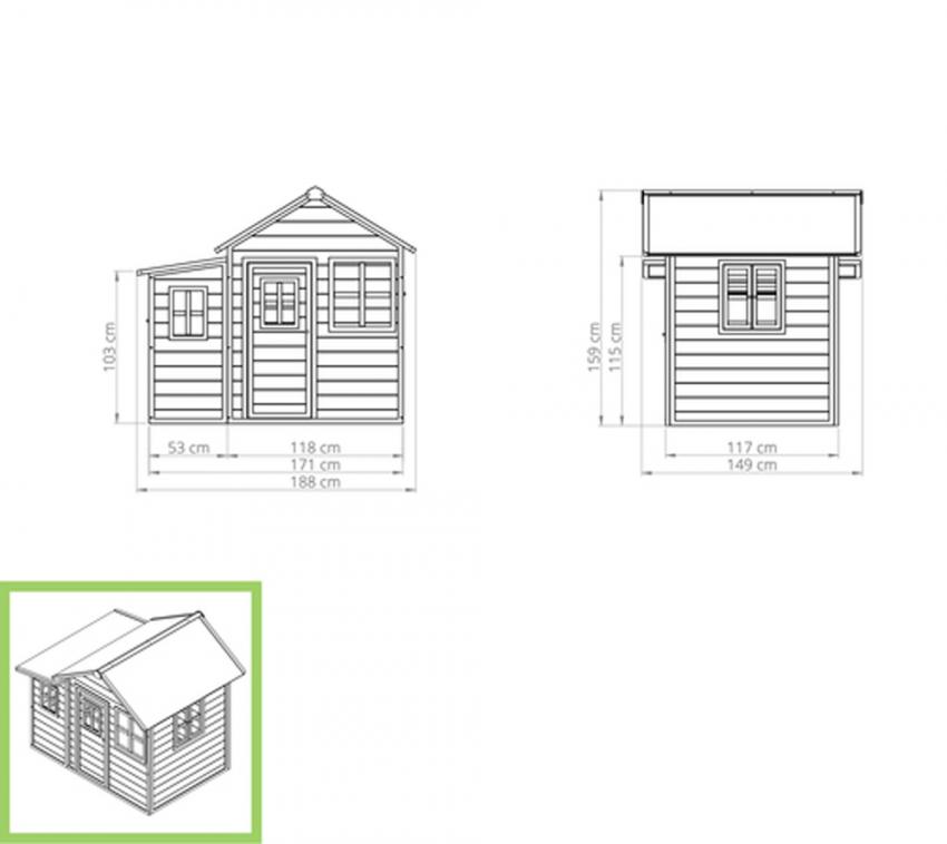 EXIT Kinderspielhaus Loft 150 Grün inkl. Anbau und Fenstern | mygardenhome
