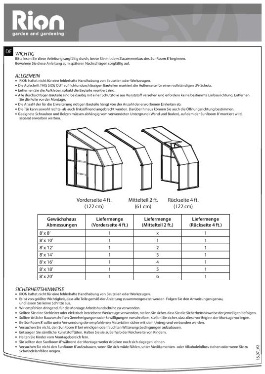 Rion Kunststoff Anlehngewächshaus Sun Room 45 | Weiß | 322x258x266 cm 