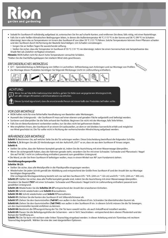 Rion Kunststoff Anlehngewächshaus Sun Room 45 | Weiß | 322x258x266 cm 