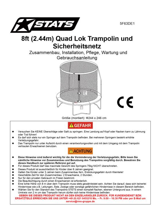 Sportspower Stahl Trampolin inkl. Sicherheitsnetz | Schwarz | 244x244x205 cm 