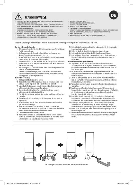 TP Toys Dreirad Dino 4 in 1 | Blau | 85x48x101 cm 