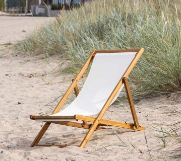 VENTURE HOME Peachy | klappbarer Holz Liegestuhl für Garten & Terrasse | Beige 