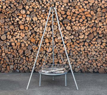VENTURE HOME Stahl Schwenkgrill Komplettset | Dreibein inkl. Rost und Feuerschale | Silber | Ø 50x140 cm 