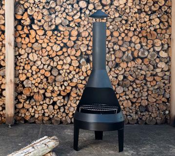 Venture Home Stahl Terrassenofen & Grillkamin Marongo | Schwarz | Ø 55x152cm 