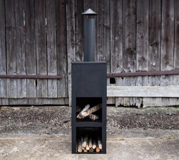 VENTURE HOME Stahl Terrassenofen Makarima | Schwarz | 45x45x199cm 