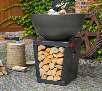 CookKing Santos | Garten Feuerschale | Stahl Grill mit Holzlager 