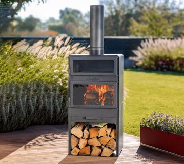 CookKing Stahl Terrassenofen Vento Plus | inkl. Pizzaofen | Schwarz | 50x50x150 cm 