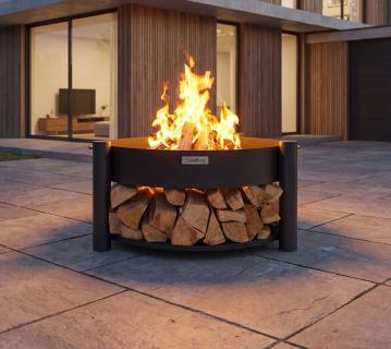 CookKing Montana | Feuerschalen Set mit Holzlager | inkl. Grillrost & Deckel 