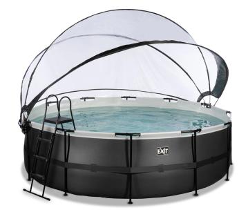 Exit Stahlrahmen Aufstellpool | Schwarz | 122 cm Inkl. Sandfilteranlage, Sonnendach, Wärmepumpe