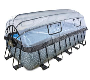 Exit Stahlrahmen Aufstellpool | Grau | 540x250x122 cm Inkl. Sandfilteranlage, Sonnendach, Wärmepumpe