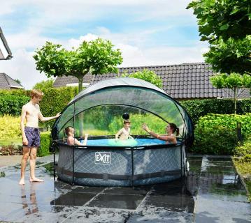 Exit Rundpool Abdeckung inkl. Überdachung Pool Stone Grau, Ø300x76 cm 