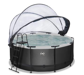 Exit Stahlrahmen Aufstellpool | Schwarz | 360x122 cm Inkl. Sandfilterpumpe, Sonnendach, Wärmepumpe