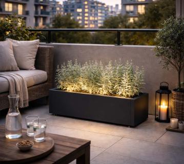 Herstera Garden Cube Balcony L Plus | Metall Blumenkasten mit LED | 80x25x25 cm 
