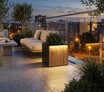 Herstera Garden Deco Planter Cube S Plus | Pflanzkübel quadratisch mit LED | 50x50x50 cm 