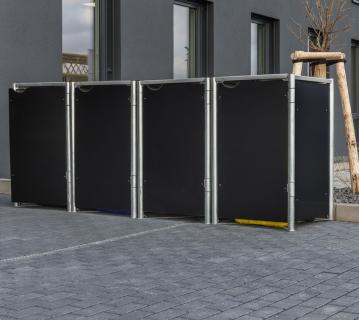 Hide Metall Mülltonnenbox für 4 Mülltonnen 240 Liter | Schwarz | 81x279x115 cm 
