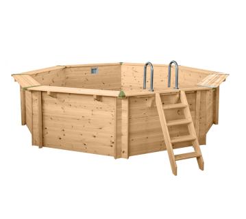 Interline Summer Holz Schwimmbad Bali Set 3 natur Ø530x136 cm Set 3 inkl. Sommer-, Winterabdeckung und 5 teiliges Zubehörpaket