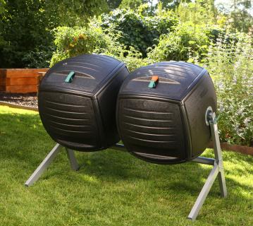 Lifetime Kunststoff Trommelkomposter Kompost-Zwilling | 2er Komposter | 380 L | 79x144x110 cm 