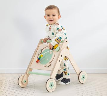MamaToyz Holz Spieltisch & Lauflernwagen Trio WalkMe | Natur | 56x41x53 cm 