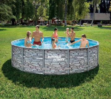 B-WARE Summer Waves Elite Frame Pool | Aufstellpool rund | Komplettset | Steinoptik | Ø 427x107 cm 