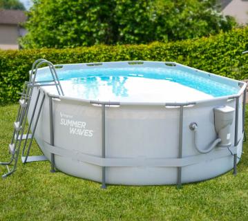 Summer Waves Active Frame Pool | Aufstellpool oval | inkl. Zubehör | Grau | 488x305x107 cm 