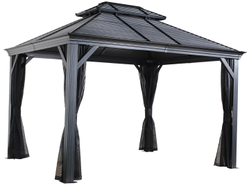B-WARE Sojag Alu Pavillon Mykonos 1012 | Hardtop Pavillon mit Moskitonetz | Grau | 299x364x291cm 