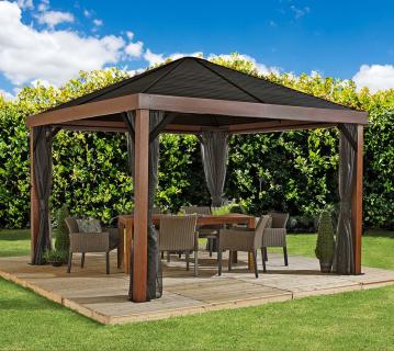 Sojag Aluminium Pavillon Valencia 1212 inkl. Moskitonetz Holzoptik | Braun | 363x363x310 cm 