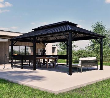 Sojag Bondi 1220 | Metall Pavillon mit festem Dach | Schwarz | 3,5x6 m 
