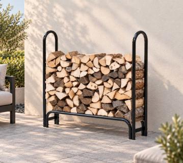 ShelterLogic Stahl Kaminholzregal inkl. Abdeckung | Schwarz | 126x25x118 cm Farbe