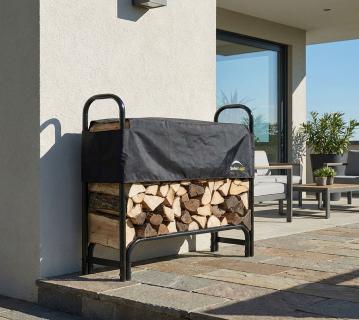 ShelterLogic Stahl Kaminholzregal inkl. Abdeckung | Schwarz | 126x25x118 cm 