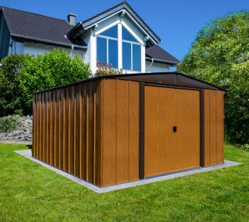 Spacemaker Metall Gerätehaus Woodlake 108 | Braun | 242x313x185 cm 