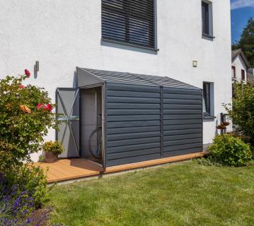 B-WARE Spacemaker Metall Gerätehaus Anlehnhaus 410 | Grau | 124x295x208 cm 