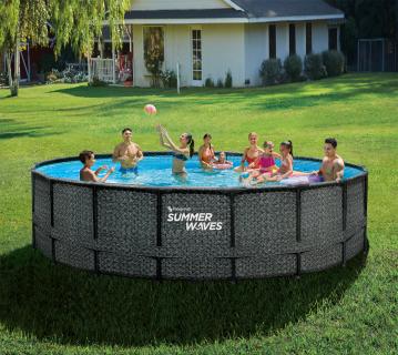 B-WARE Summer Waves Elite Frame Pool | Aufstellpool rund | Komplettset | Rattanoptik grau | Ø 549x132 cm 