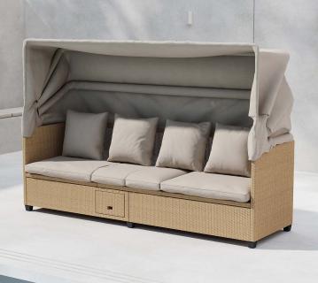 VENTURE HOME Nopy | Rattan Sonnenliege mit Dach | klappbar  