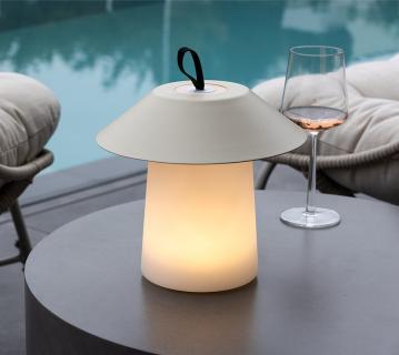 VENTURE HOME Tischlampe Rubu | Tischlampe kabellos | Weiß/Beige | 24x26 cm 
