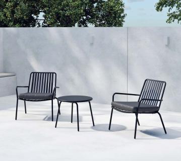 VENTURE HOME Mykonos | Outdoor Loungesessel | 2er-Set mit Tisch | Schwarz 