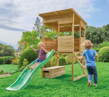 Westmann Holz Stelzenhaus Wildnis | Spielhaus mit Rutsche | Natur | 241x167x205 cm 