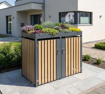 Westmann Metall Mülltonnenbox Planta | 2x240 L | Mülltonnenbox mit Pflanzdach | 84x134x124 cm 