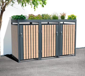 Westmann Metall Mülltonnenbox Planta | 3x240 L | Mülltonnenbox mit Pflanzdach | 84x200x124 cm  