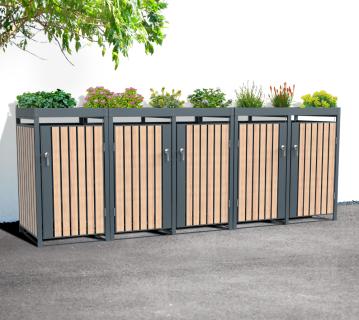 Westmann Metall Mülltonnenbox Planta | 5x240 L | Mülltonnenbox mit Pflanzdach | 84x332x124 cm  