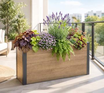 Westmann Metall Pflanzkübel Talus L | Pflanzkübel rechteckig | Holzoptik | 100x25x52cm 