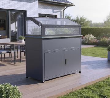 Westmann Plexa Plus | Metall Hochbeet mit Frühbeetaufsatz | mit Stauraum 