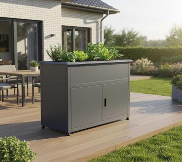 Westmann Plexa | Metall Hochbeet mit Stauraum | mit Schneckenkante | Anthrazit 