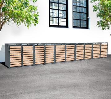 Westmann Metall Mülltonnenbox Lacina | 10x240 L | Anthrazit/Holzoptik | 80x660x116 cm 