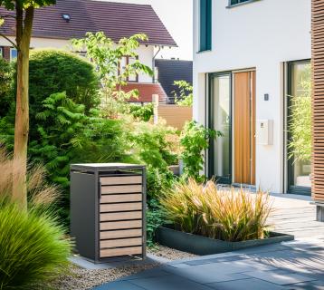 B-WARE Westmann Metall Mülltonnenbox Lacina | 1x240 L | Anthrazit/Holzoptik |  80x68x116 cm 