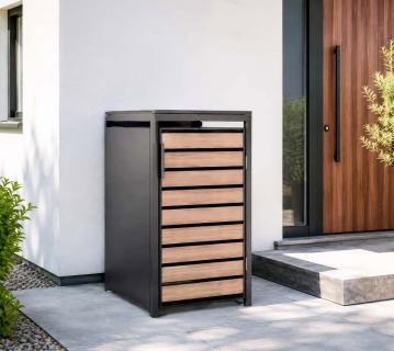 Westmann Metall Mülltonnenbox Lacina | 1x240 L | Anthrazit/Holzoptik |  80x68x116 cm 