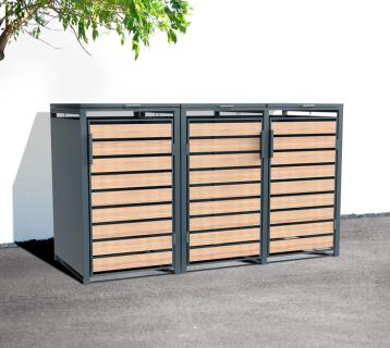 Westmann Metall Mülltonnenbox Lacina | 3x240 L | Anthrazit/Holzoptik | 80x200x116 cm 